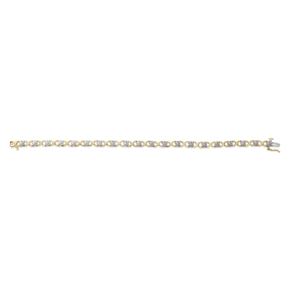 10K Yellow Gold Plated .925 Sterling Silver Diamond Accent Cluster and X Link Bracelet