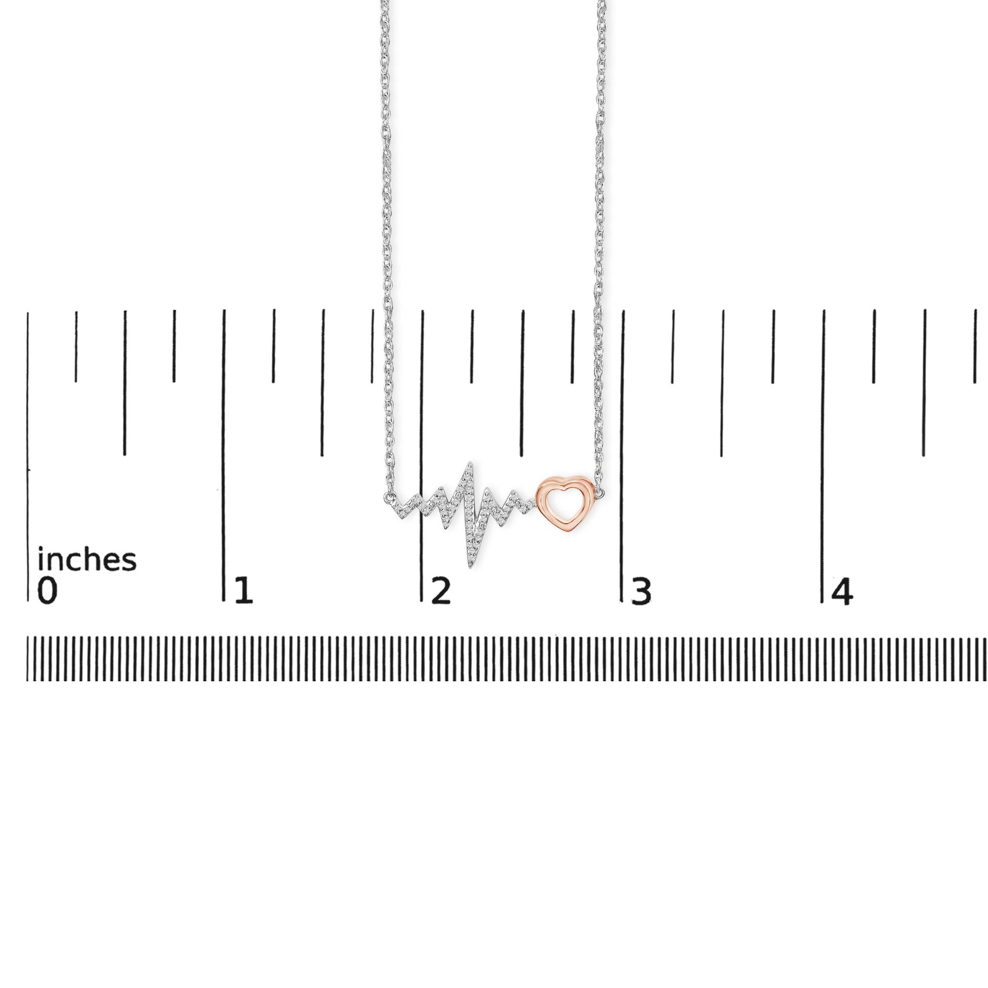 14K Rose Gold Plated Silver Diamond Accent Zig Zag Heart Necklace