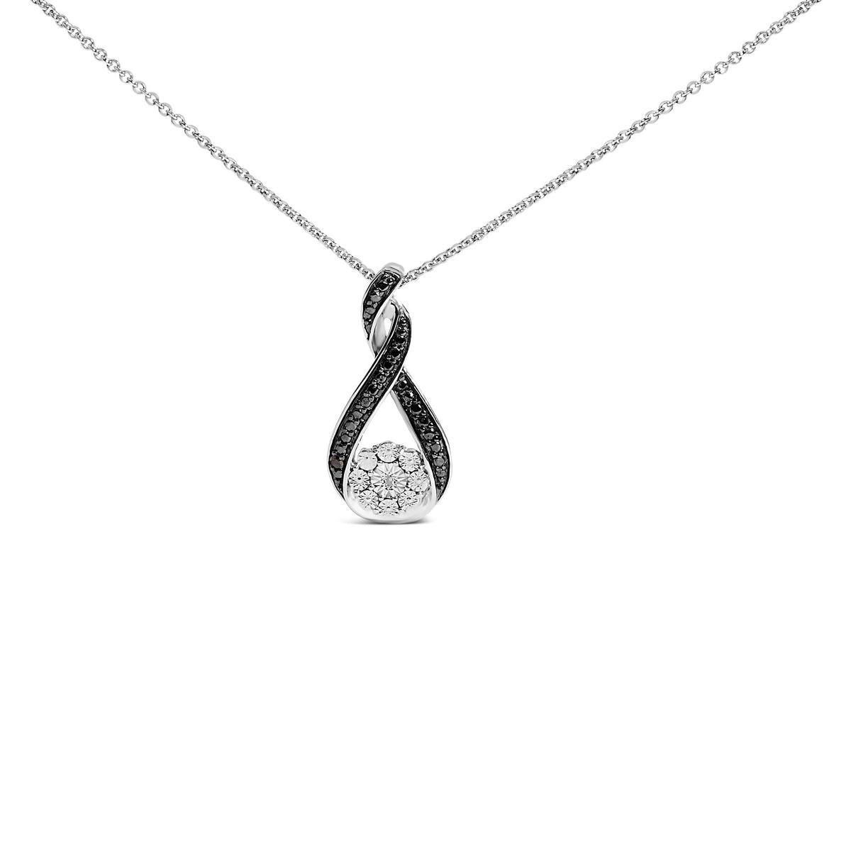 Black Rhodium Plated Sterling Silver Diamond Accent Swirl Drop Pendant Necklace