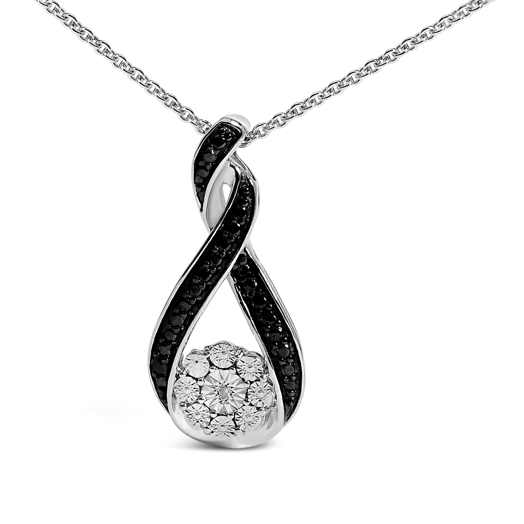 Black Rhodium Plated Sterling Silver Diamond Accent Swirl Drop Pendant Necklace