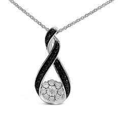 Black Rhodium Plated Sterling Silver Diamond Accent Swirl Drop Pendant Necklace