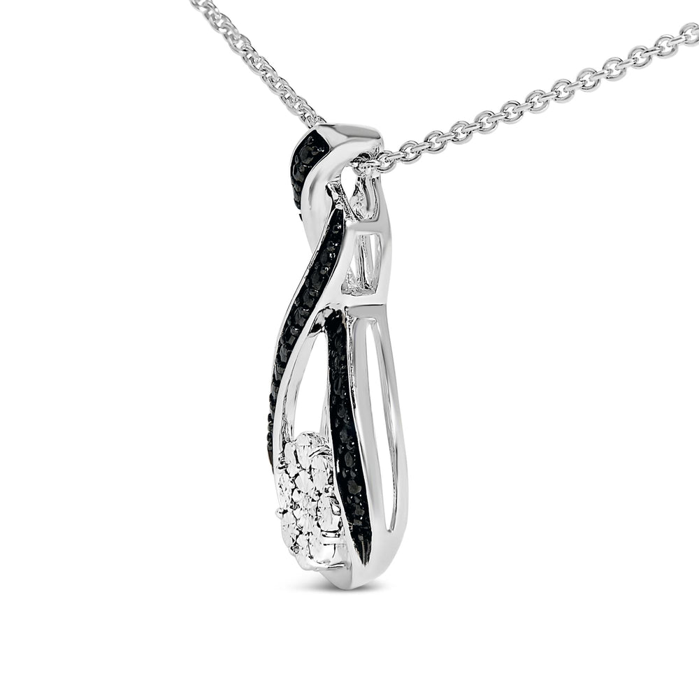 Black Rhodium Plated Sterling Silver Diamond Accent Swirl Drop Pendant Necklace