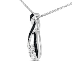 Black Rhodium Plated Sterling Silver Diamond Accent Swirl Drop Pendant Necklace