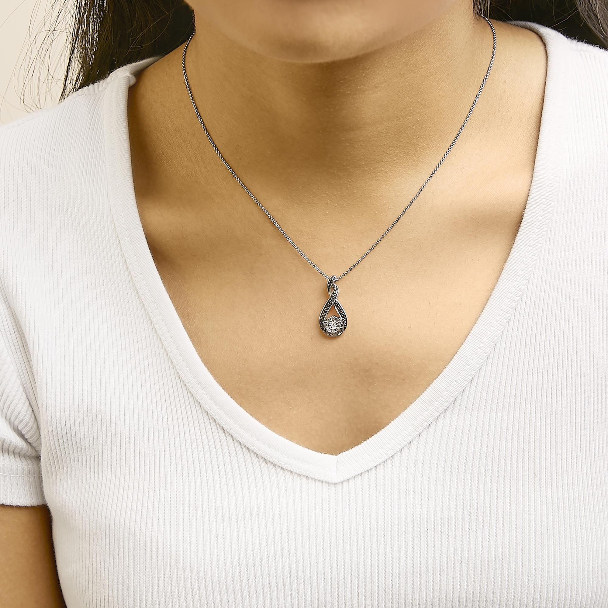 Black Rhodium Plated Sterling Silver Diamond Accent Swirl Drop Pendant Necklace
