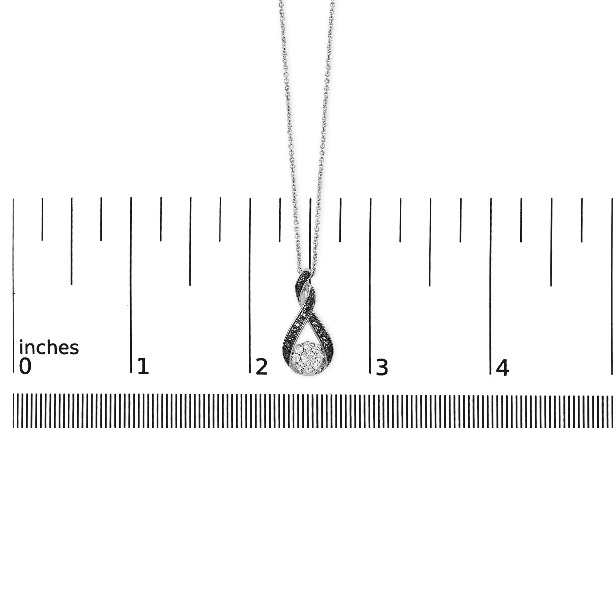 Black Rhodium Plated Sterling Silver Diamond Accent Swirl Drop Pendant Necklace