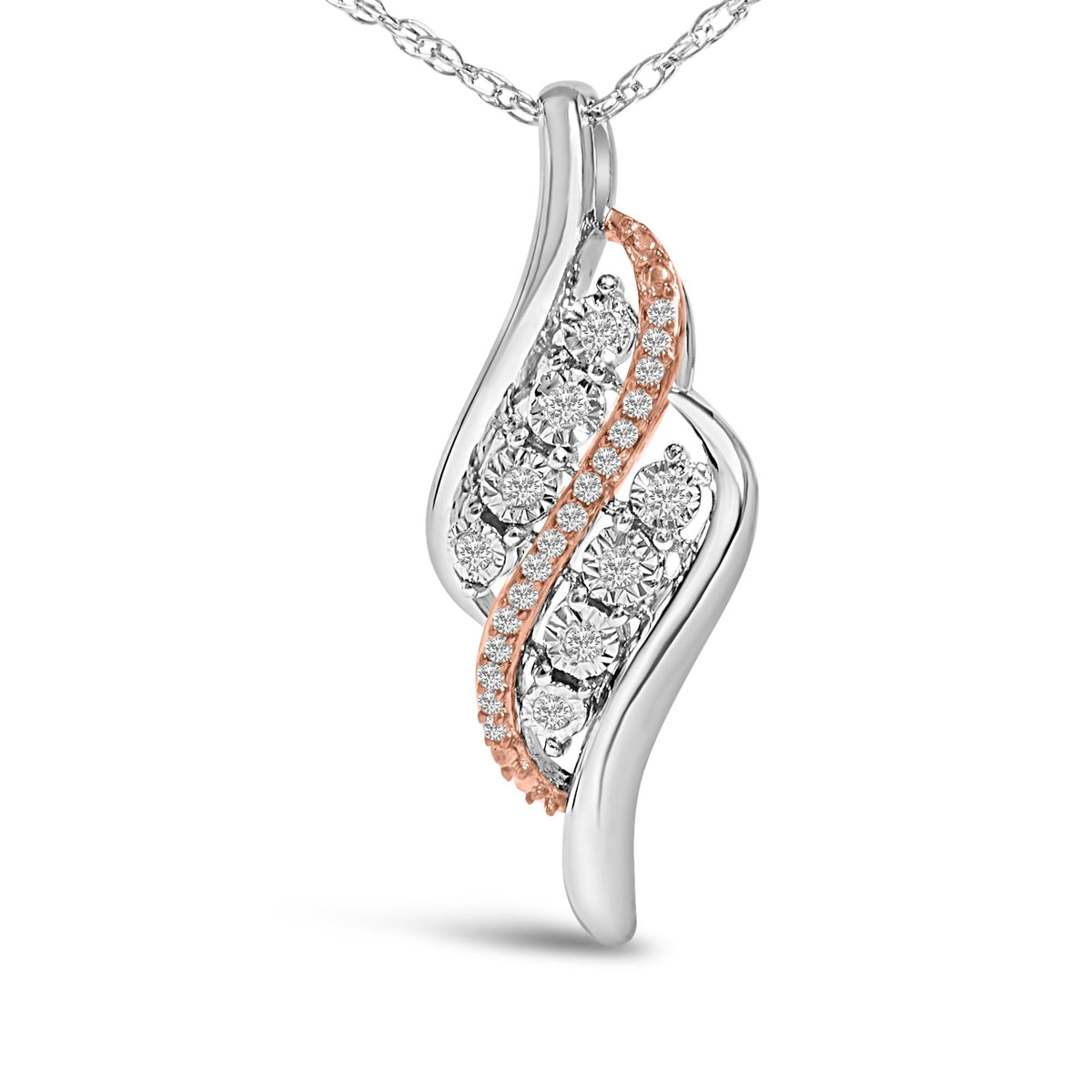 14k Rose Gold Plated Sterling Silver 1/10 Cttw Diamond Swirl Pendant Necklace