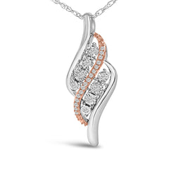 14k Rose Gold Plated Sterling Silver 1/10 Cttw Diamond Swirl Pendant Necklace