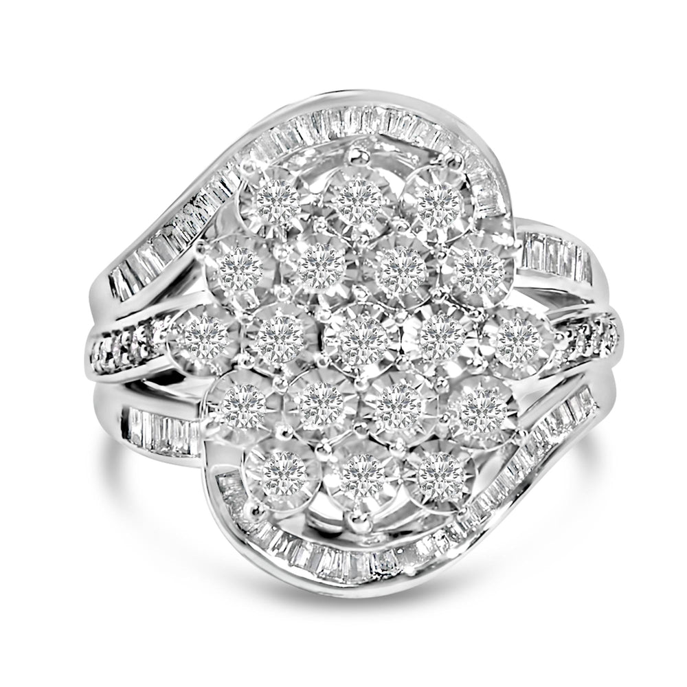 Sterling Silver 1.0 Cttw Diamond Swirl Cluster Cocktail Ring