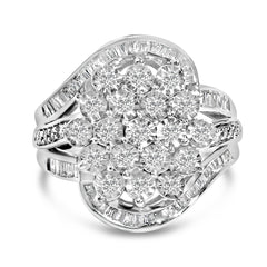 Sterling Silver 1.0 Cttw Diamond Swirl Cluster Cocktail Ring
