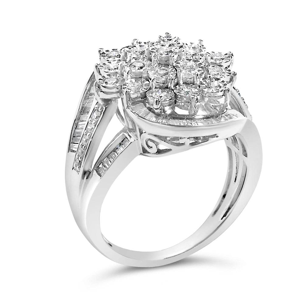 Sterling Silver 1.0 Cttw Diamond Swirl Cluster Cocktail Ring