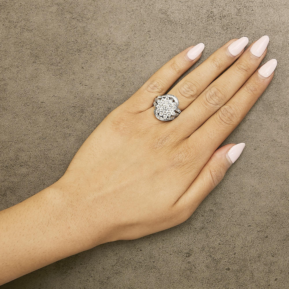 Sterling Silver 1.0 Cttw Diamond Swirl Cluster Cocktail Ring