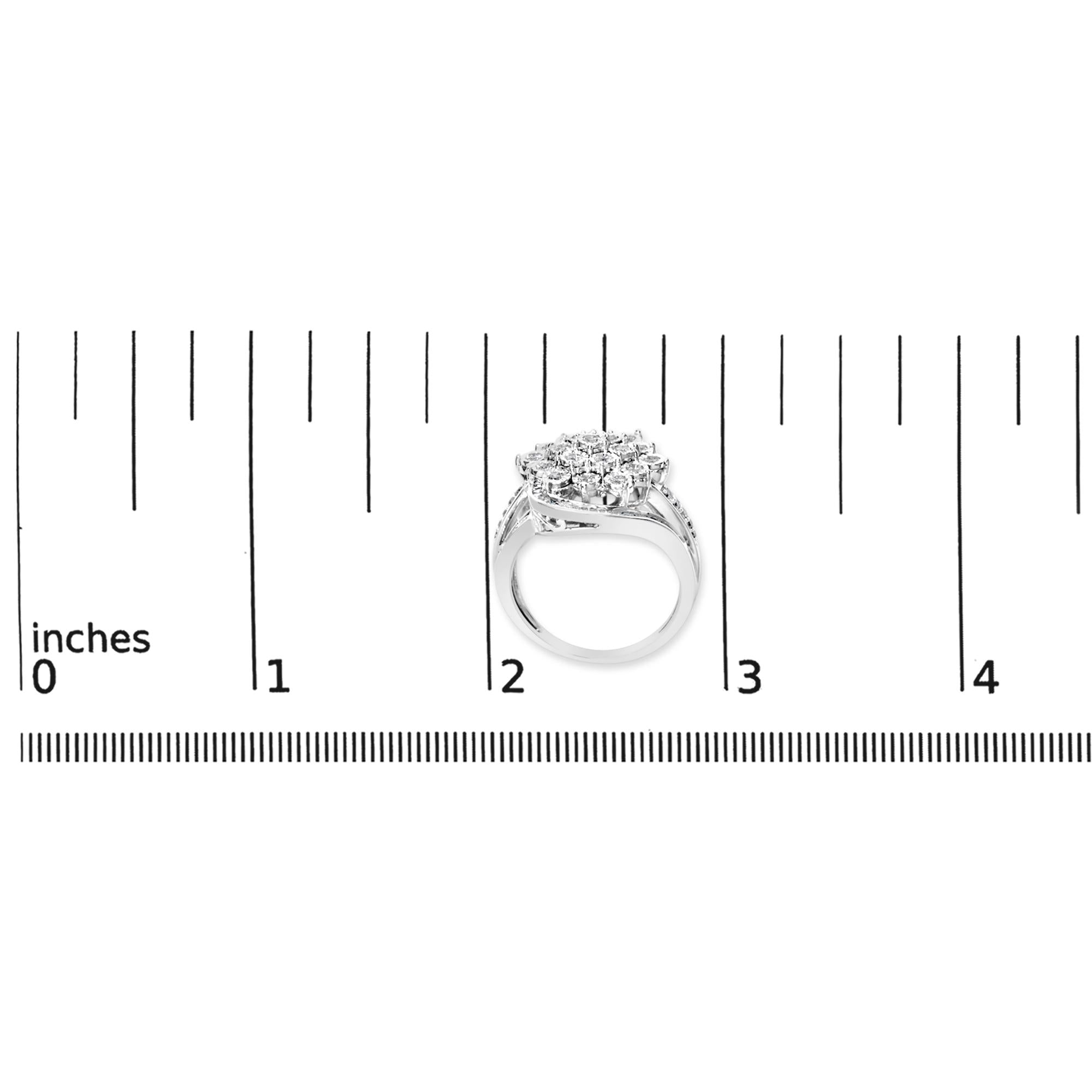 Sterling Silver 1.0 Cttw Diamond Swirl Cluster Cocktail Ring