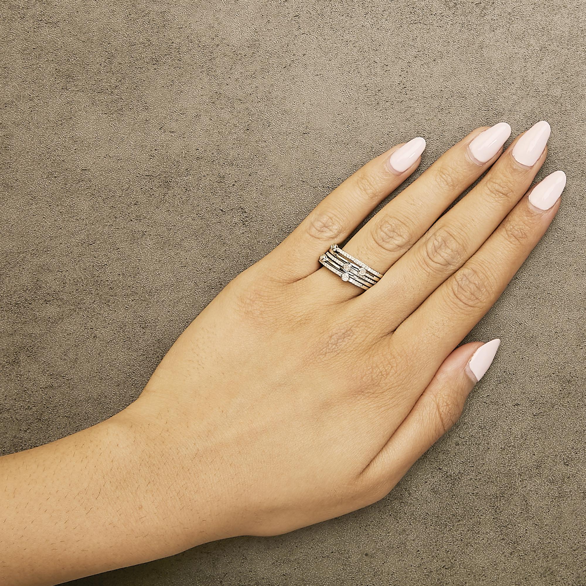 Sterling Silver 3/8 Cttw Diamond Bezel and Pave Set Stackable Ring Set