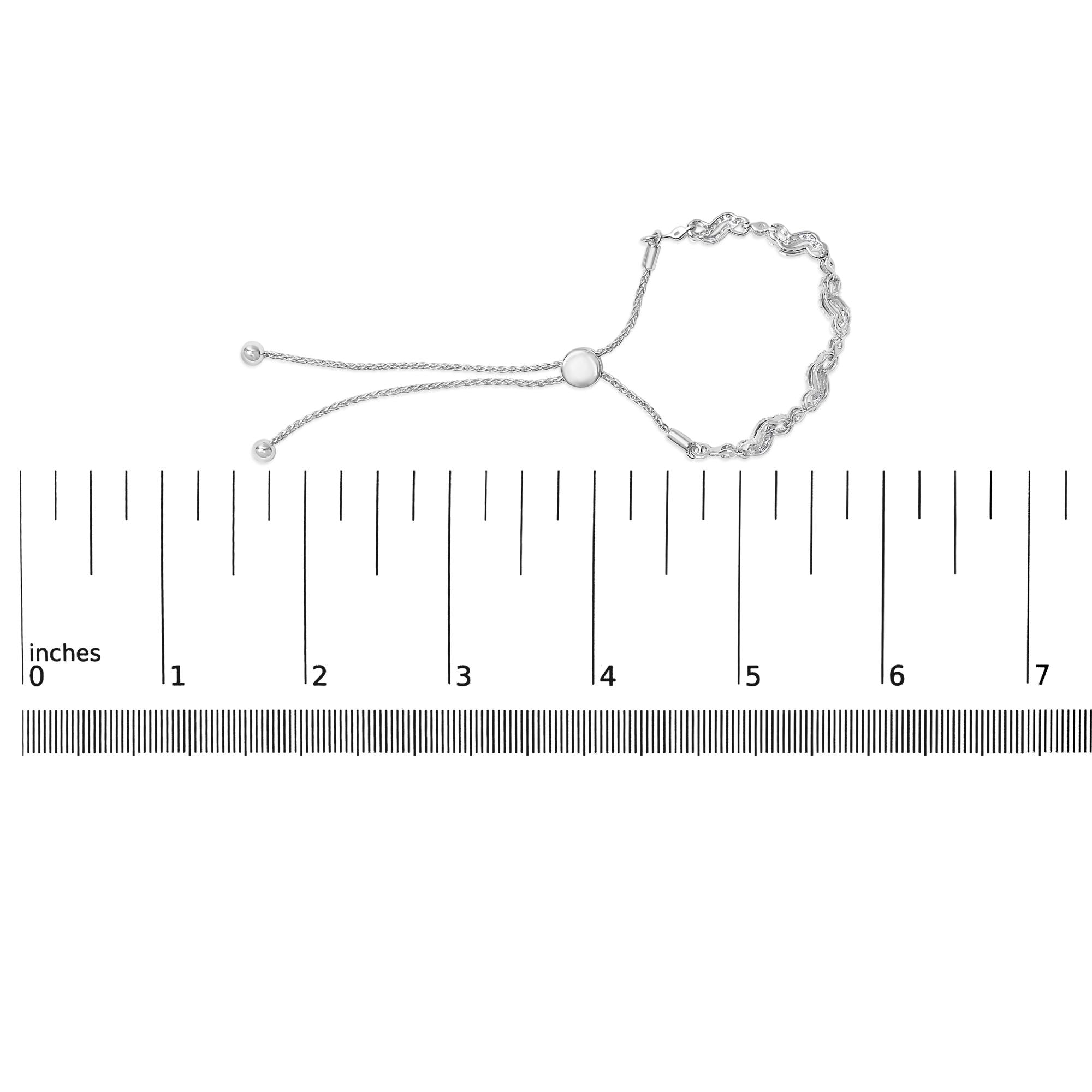 .925 Sterling Silver 1/2 Cttw Diamond Double Wave Bolo Bracelet