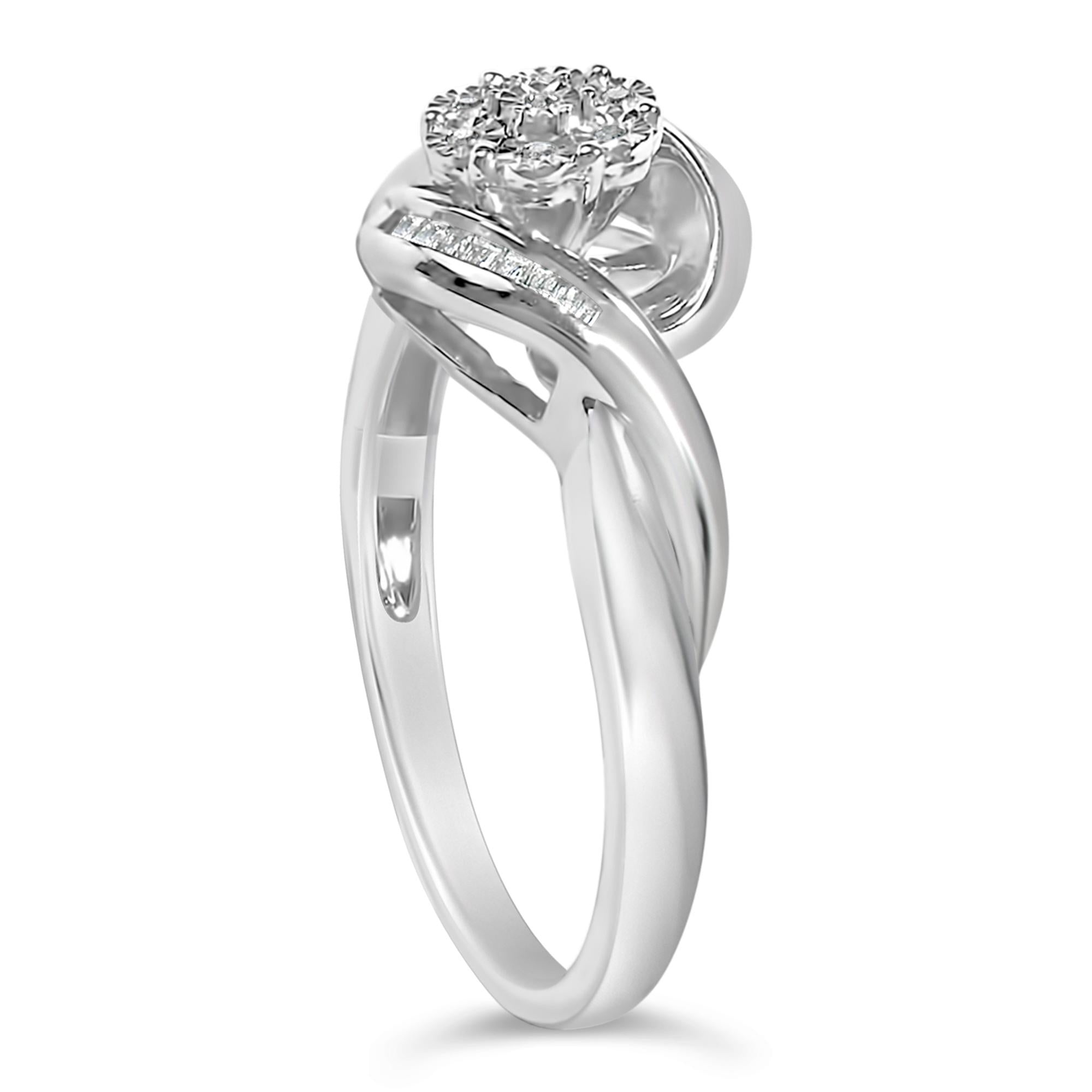 Sterling Silver 1/10 Cttw Diamond Bypass Cluster Ring