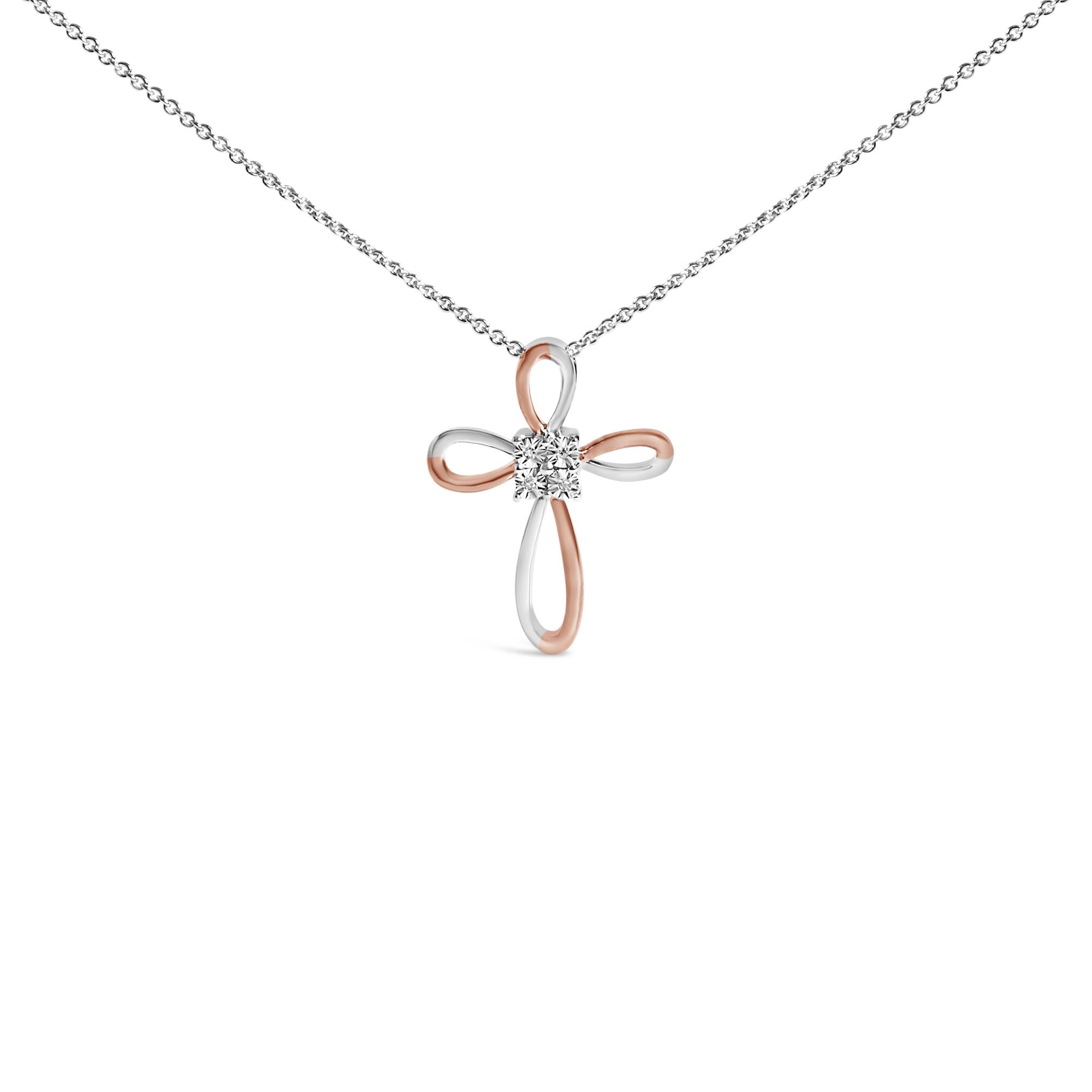 10K Rose Gold Plated Sterling Silver Diamond Accent Cross Pendant Necklace