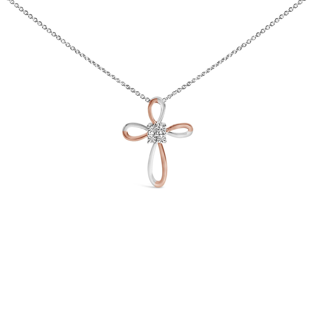 10K Rose Gold Plated Sterling Silver Diamond Accent Cross Pendant Necklace