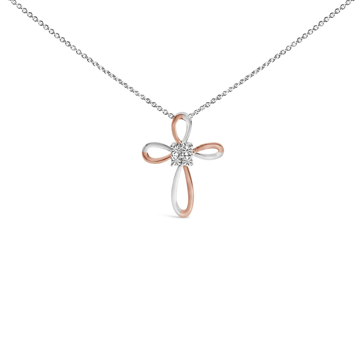 10K Rose Gold Plated Sterling Silver Diamond Accent Cross Pendant Necklace
