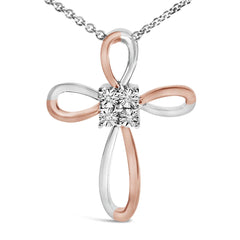 10K Rose Gold Plated Sterling Silver Diamond Accent Cross Pendant Necklace