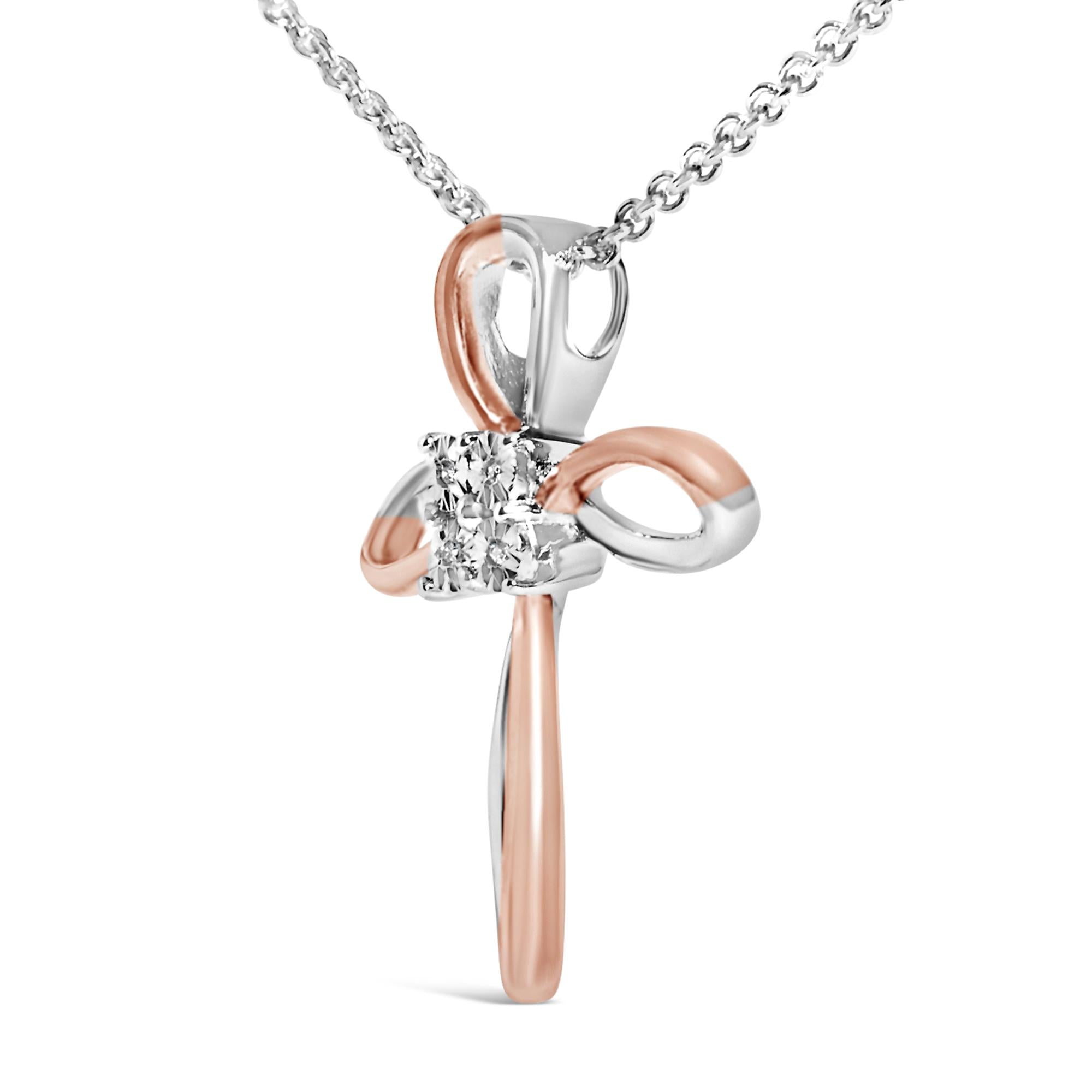 10K Rose Gold Plated Sterling Silver Diamond Accent Cross Pendant Necklace