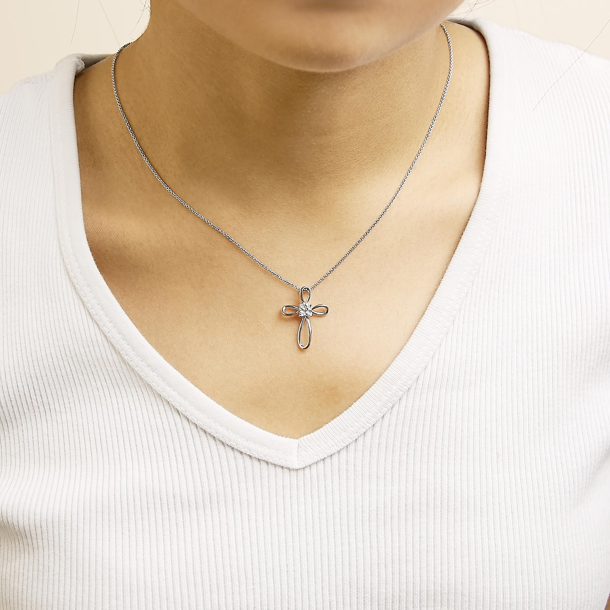10K Rose Gold Plated Sterling Silver Diamond Accent Cross Pendant Necklace