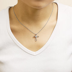 10K Rose Gold Plated Sterling Silver Diamond Accent Cross Pendant Necklace