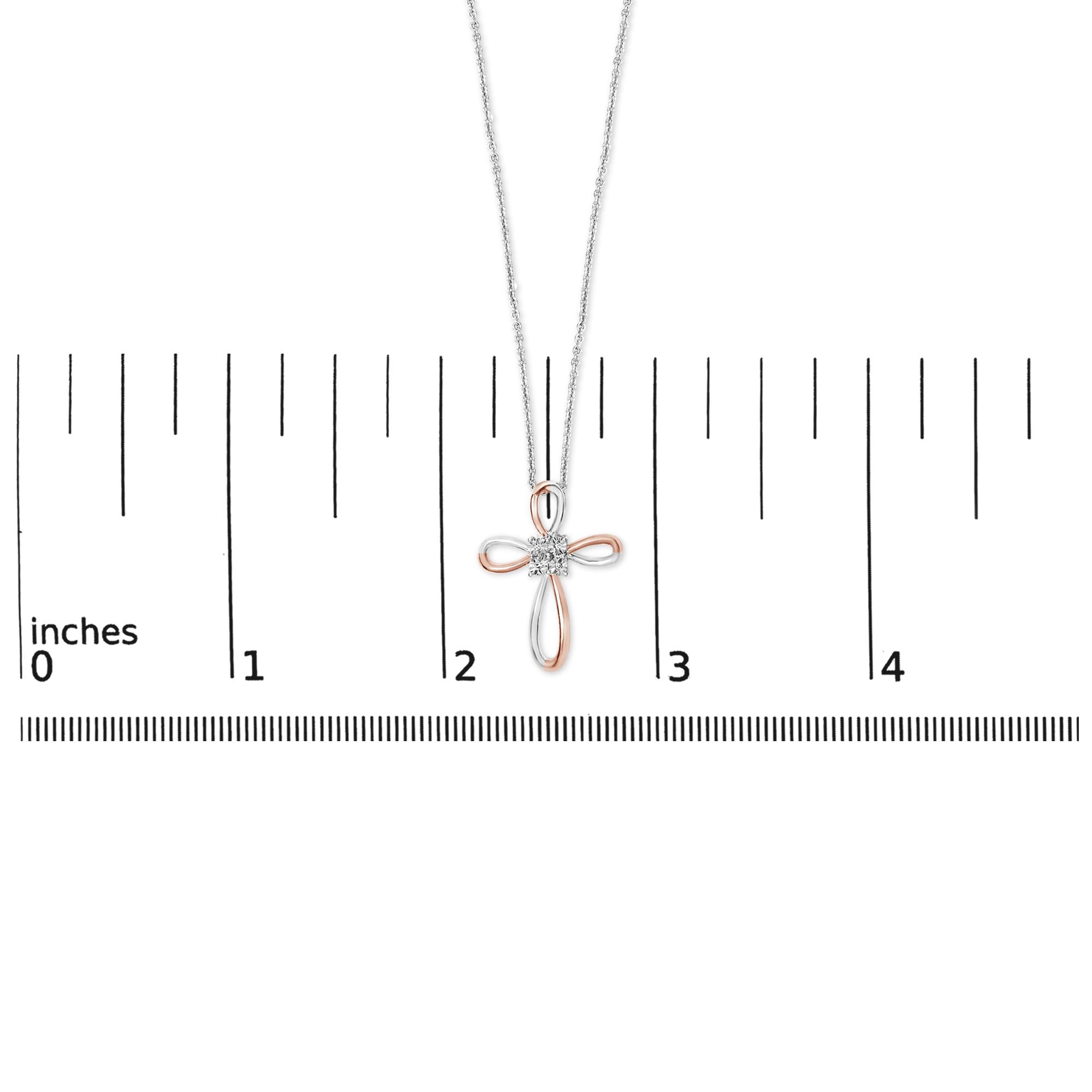 10K Rose Gold Plated Sterling Silver Diamond Accent Cross Pendant Necklace