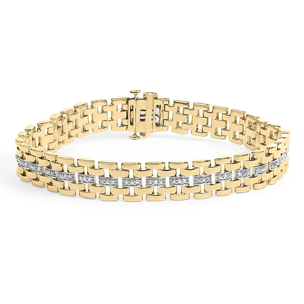 Men's 14K Yellow Gold Plated .925 Sterling Silver 1.0 Cttw Diamond Geometric Link Bracelet