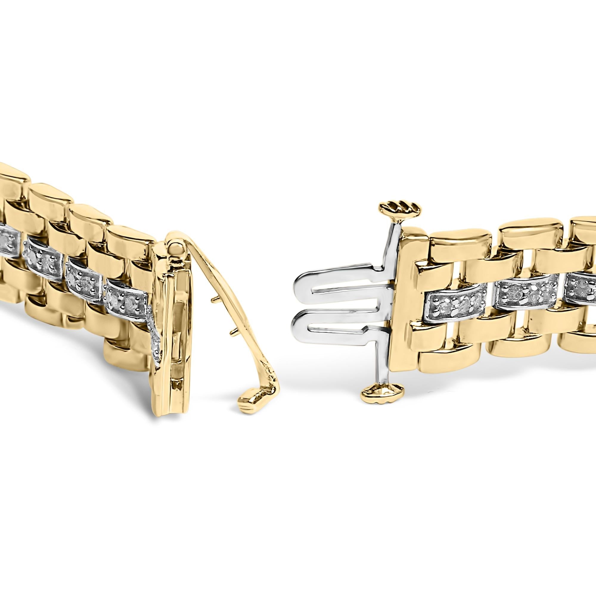 Men's 14K Yellow Gold Plated .925 Sterling Silver 1.0 Cttw Diamond Geometric Link Bracelet
