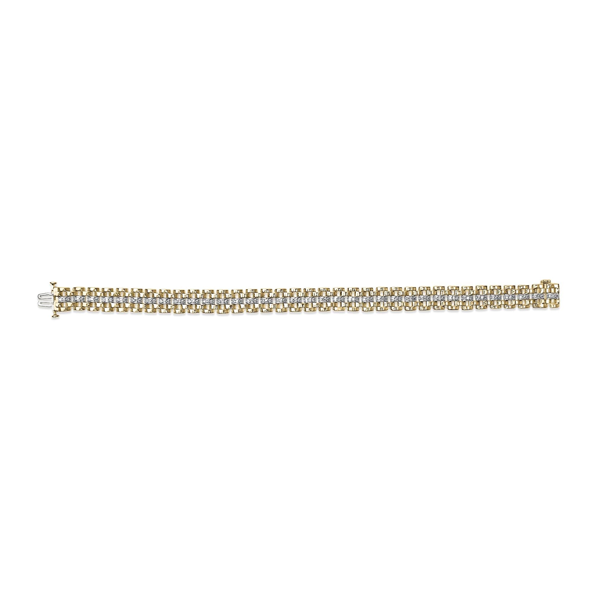 Men's 14K Yellow Gold Plated .925 Sterling Silver 1.0 Cttw Diamond Geometric Link Bracelet