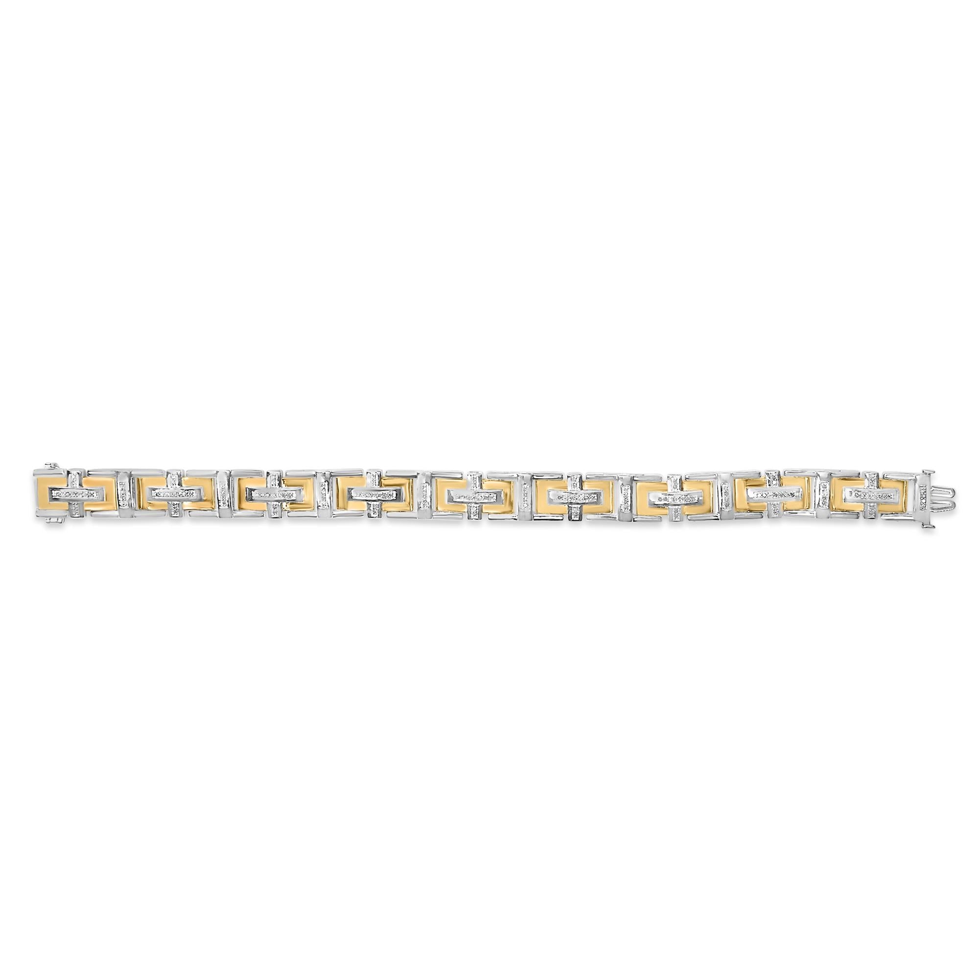 Men's  10K Yellow Gold Plated Silver Diamond Accent Geometric Link Bracelet