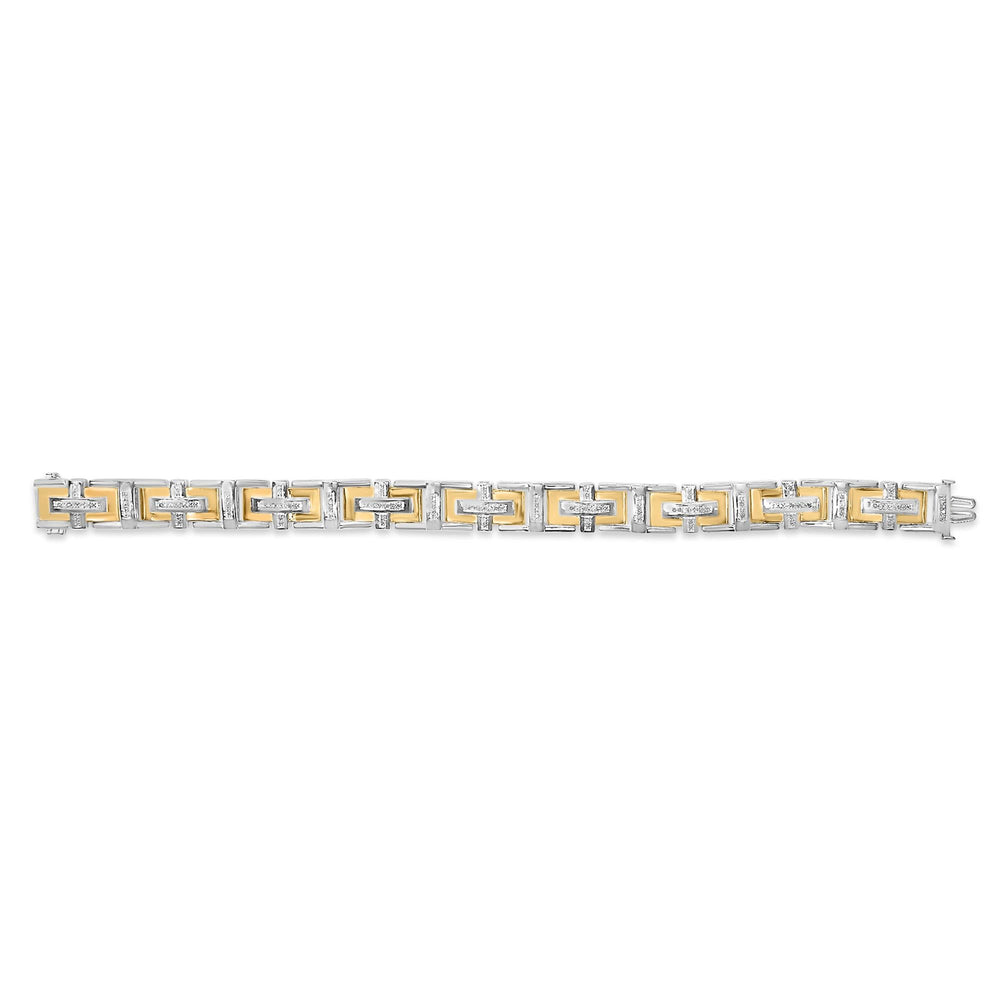 Men's  10K Yellow Gold Plated Silver Diamond Accent Geometric Link Bracelet