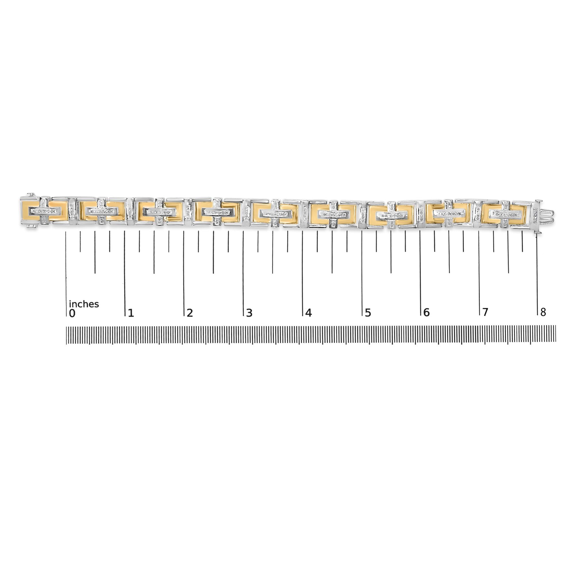 Men's  10K Yellow Gold Plated Silver Diamond Accent Geometric Link Bracelet