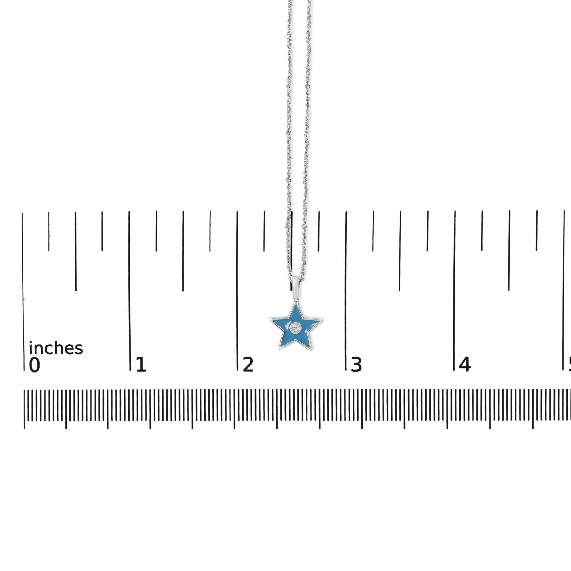 Sterling Silver Blue Enamel and Diamond Accent Star Pendant Necklace
