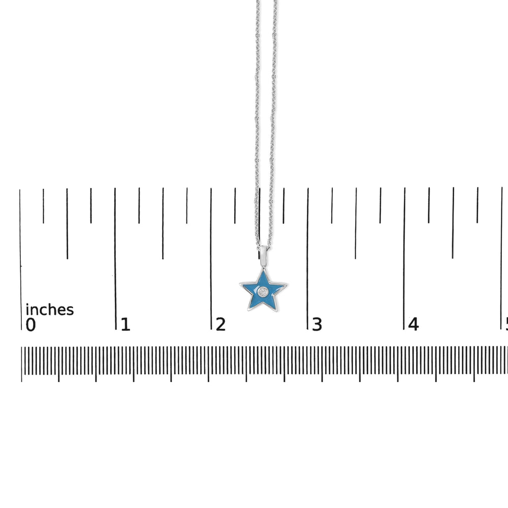 Sterling Silver Blue Enamel and Diamond Accent Star Pendant Necklace