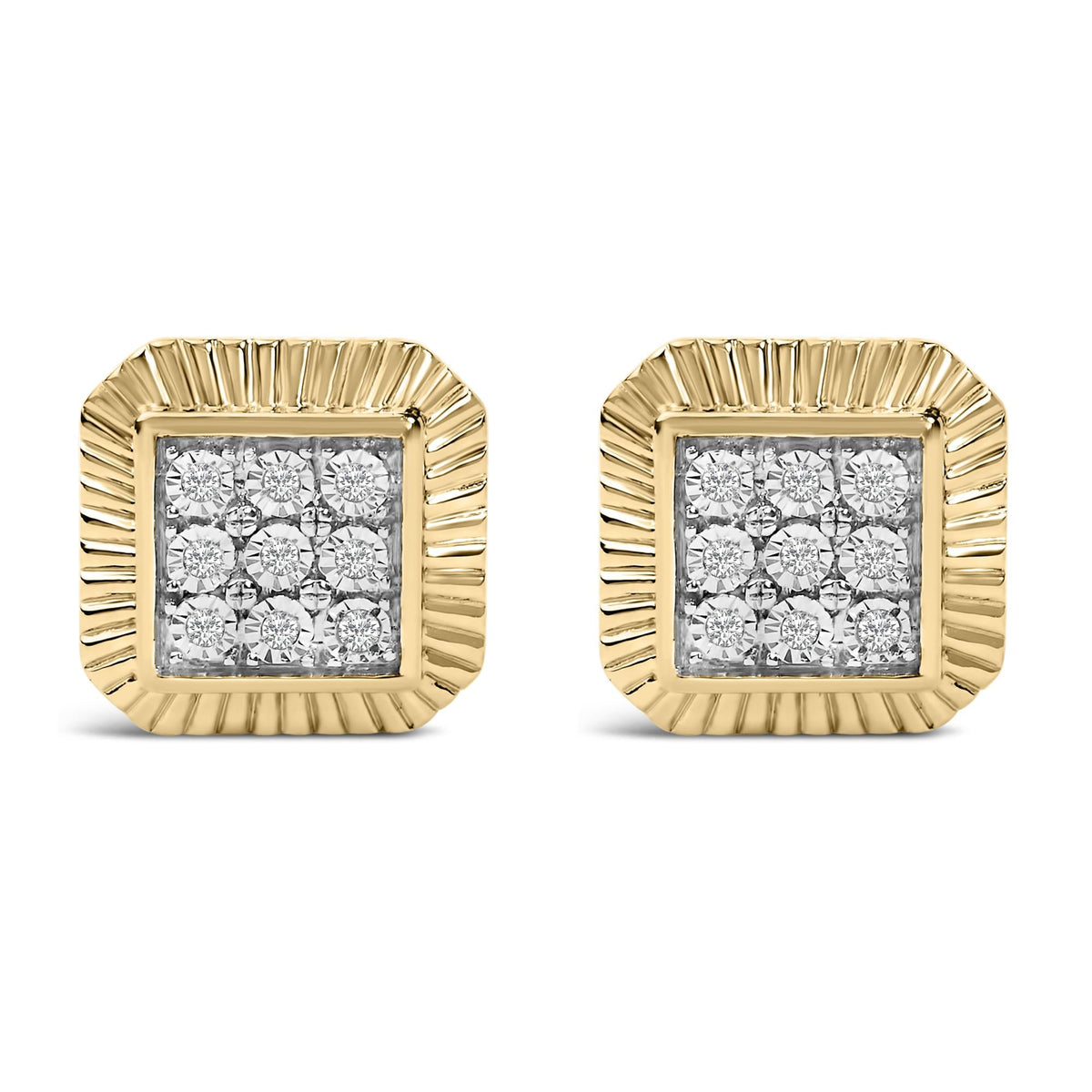 10K Yellow Gold Plated .925 Sterling Silver 1/6 Cttw Diamond Textured Halo Stud Earrings
