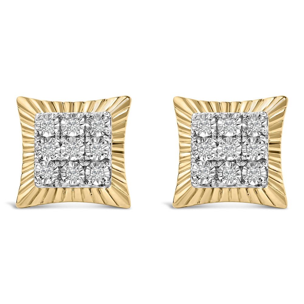 10K Yellow Gold Plated .925 Sterling Silver 1/4 Cttw Diamond Textured Halo Stud Earrings
