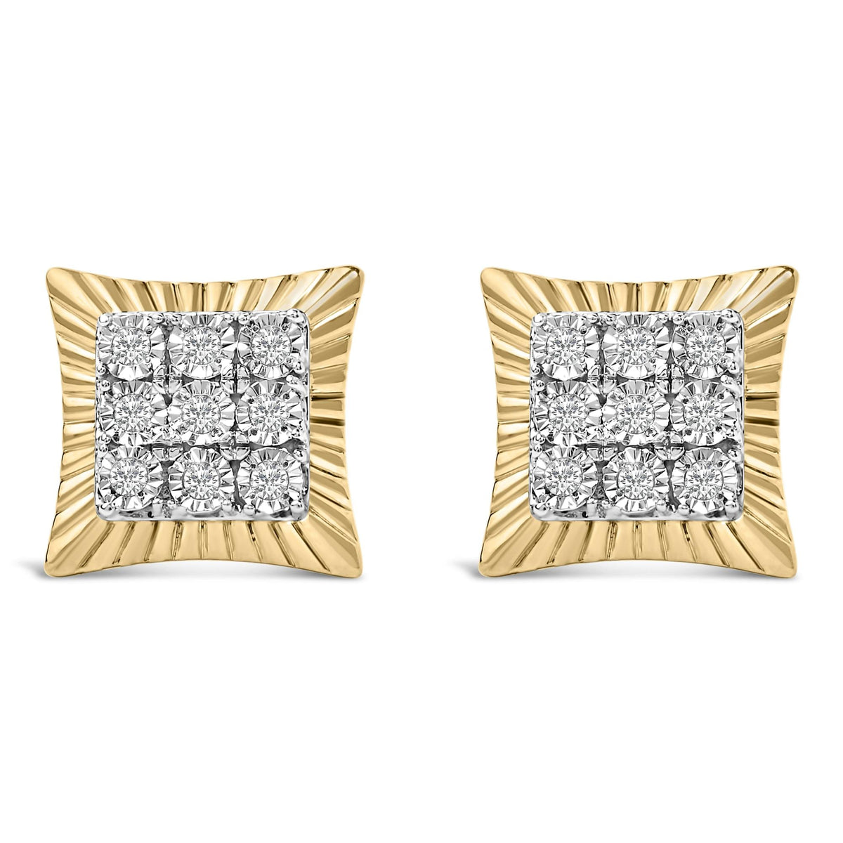 10K Yellow Gold Plated .925 Sterling Silver 1/4 Cttw Diamond Textured Halo Stud Earrings