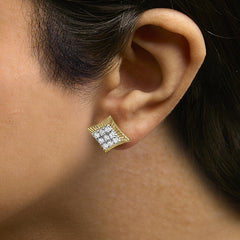 10K Yellow Gold Plated .925 Sterling Silver 1/4 Cttw Diamond Textured Halo Stud Earrings