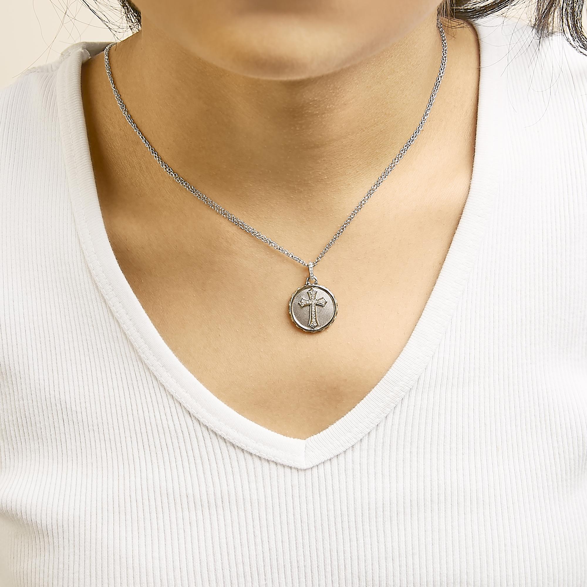 14K Yellow Gold Plated Sterling Silver 1/10 Cttw Diamond Cross Medallion Pendant Necklace