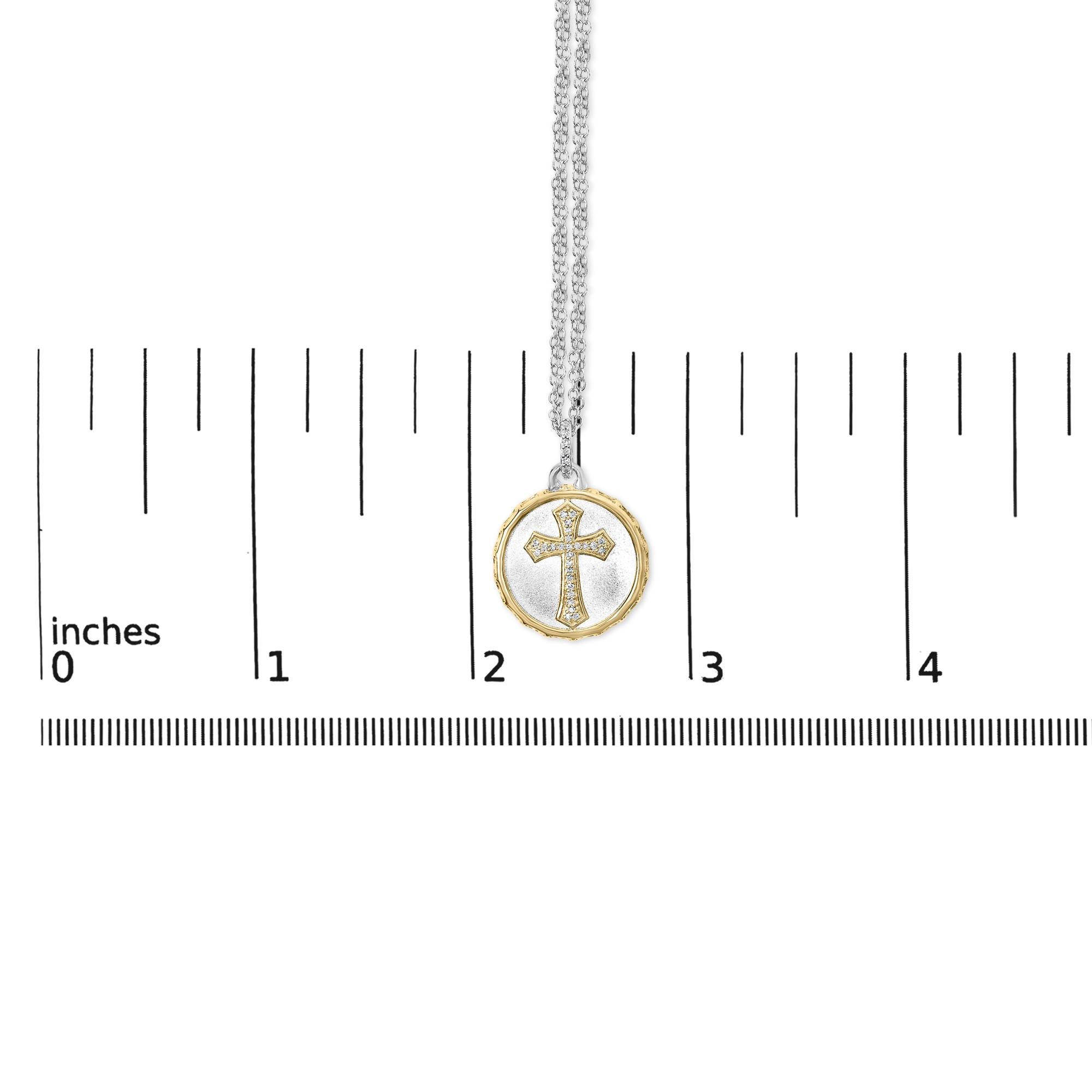 14K Yellow Gold Plated Sterling Silver 1/10 Cttw Diamond Cross Medallion Pendant Necklace