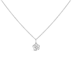 Sterling Silver 1/10 Cttw Diamond Floral Pendant Necklace