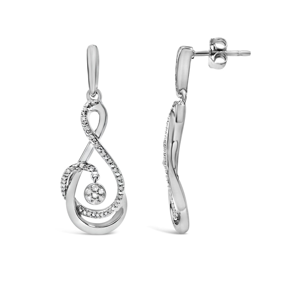 .925 Sterling Silver 1/6 Cttw Diamond Spiral Twist Drop and Dangle Earrings