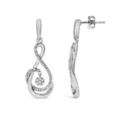 .925 Sterling Silver 1/6 Cttw Diamond Spiral Twist Drop and Dangle Earrings