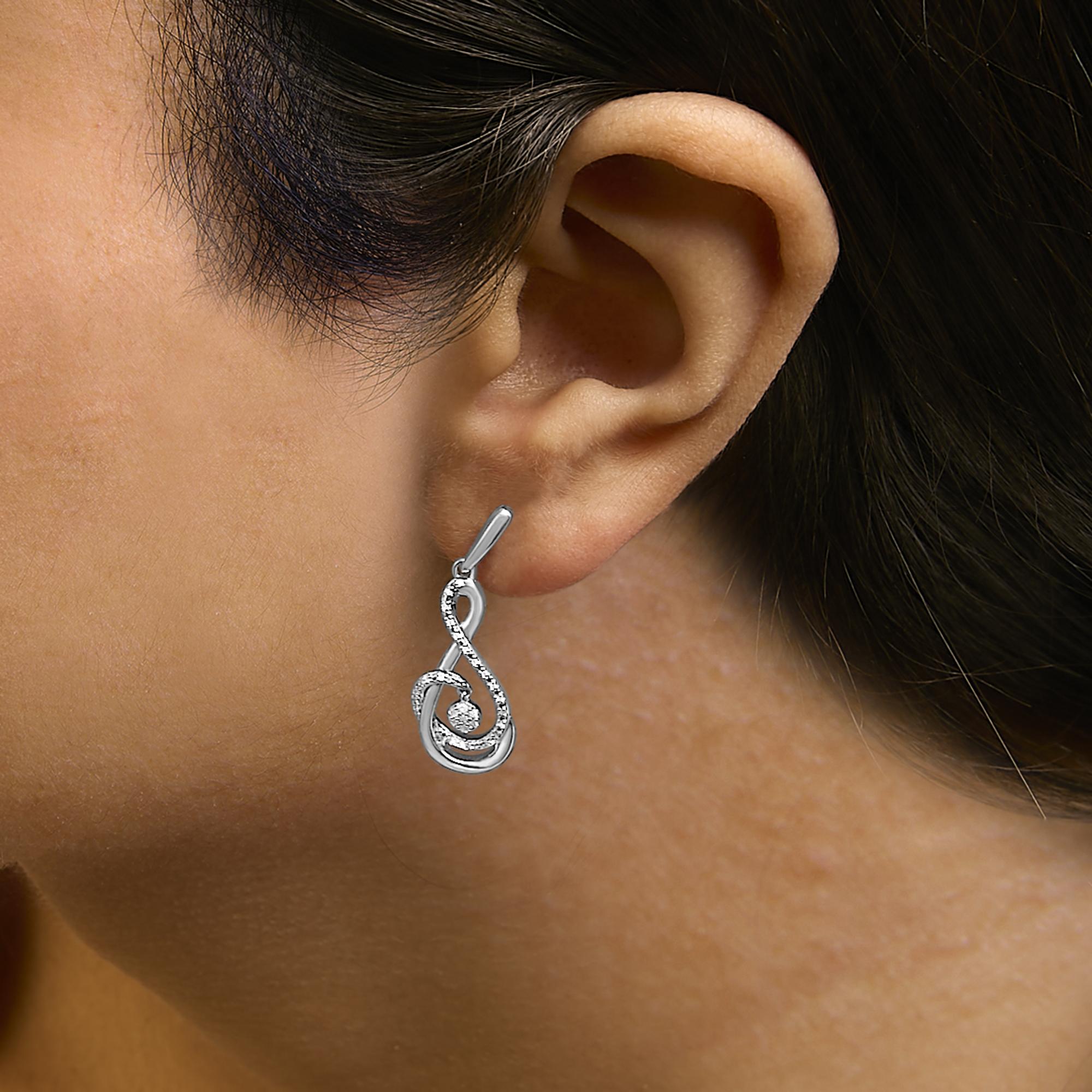 .925 Sterling Silver 1/6 Cttw Diamond Spiral Twist Drop and Dangle Earrings