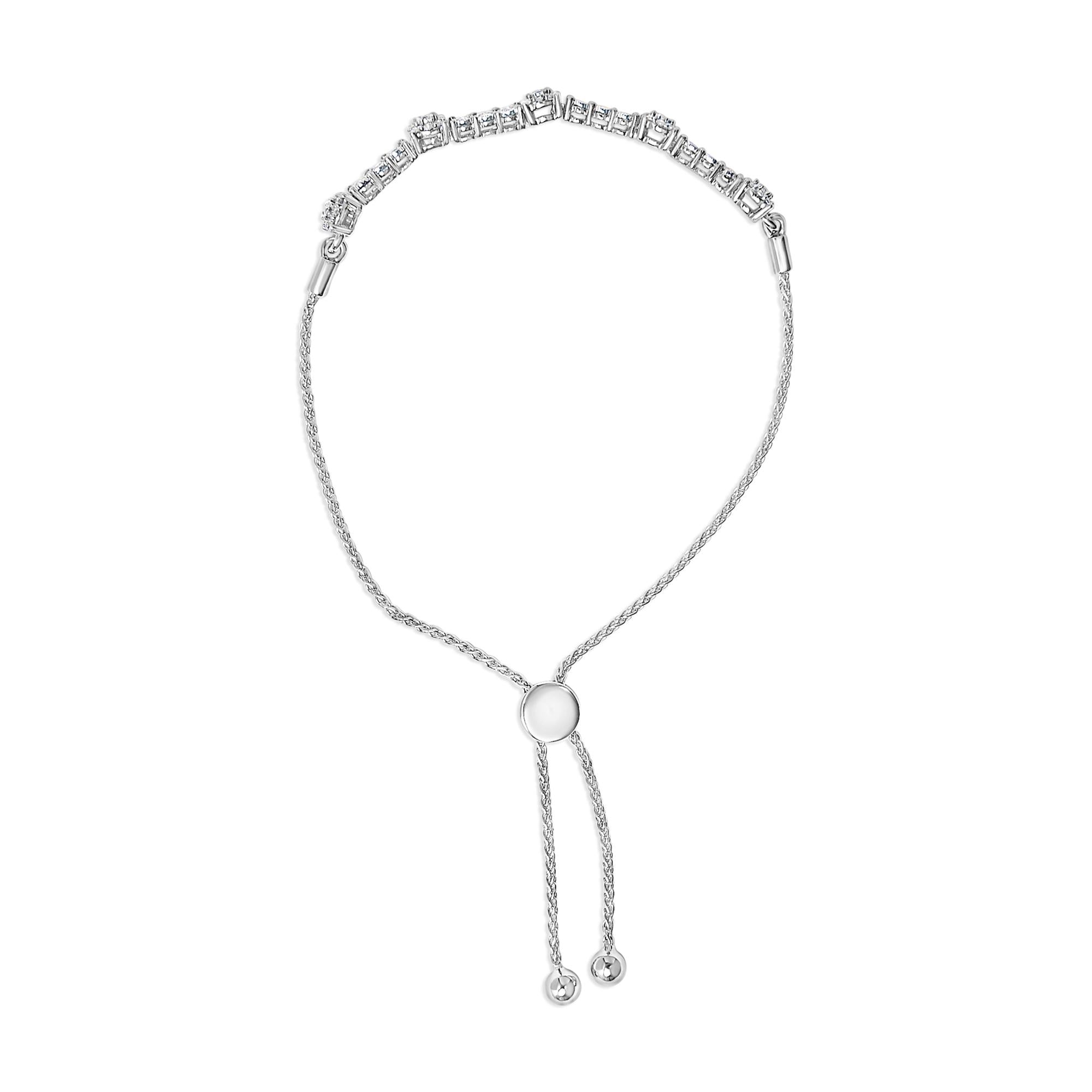 .925 Sterling Silver 1/2 Cttw Diamond Cluster and Bar Bolo Bracelet