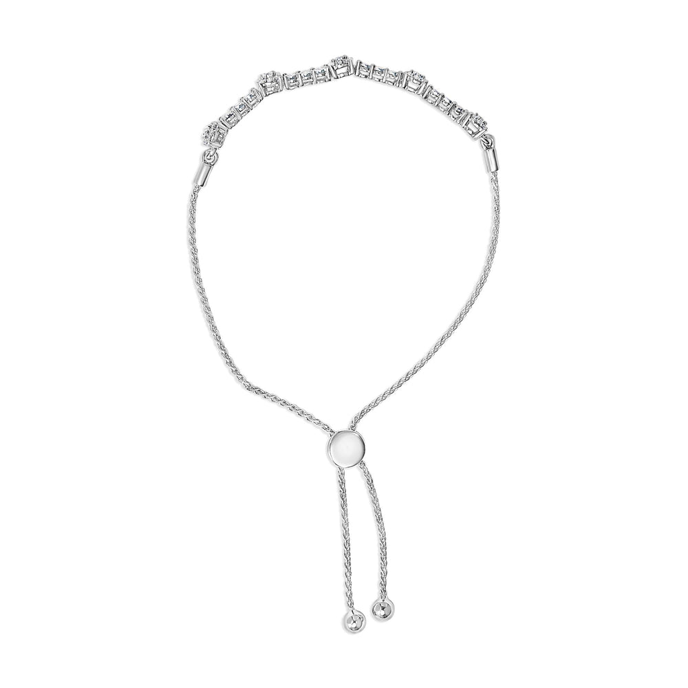 .925 Sterling Silver 1/2 Cttw Diamond Cluster and Bar Bolo Bracelet