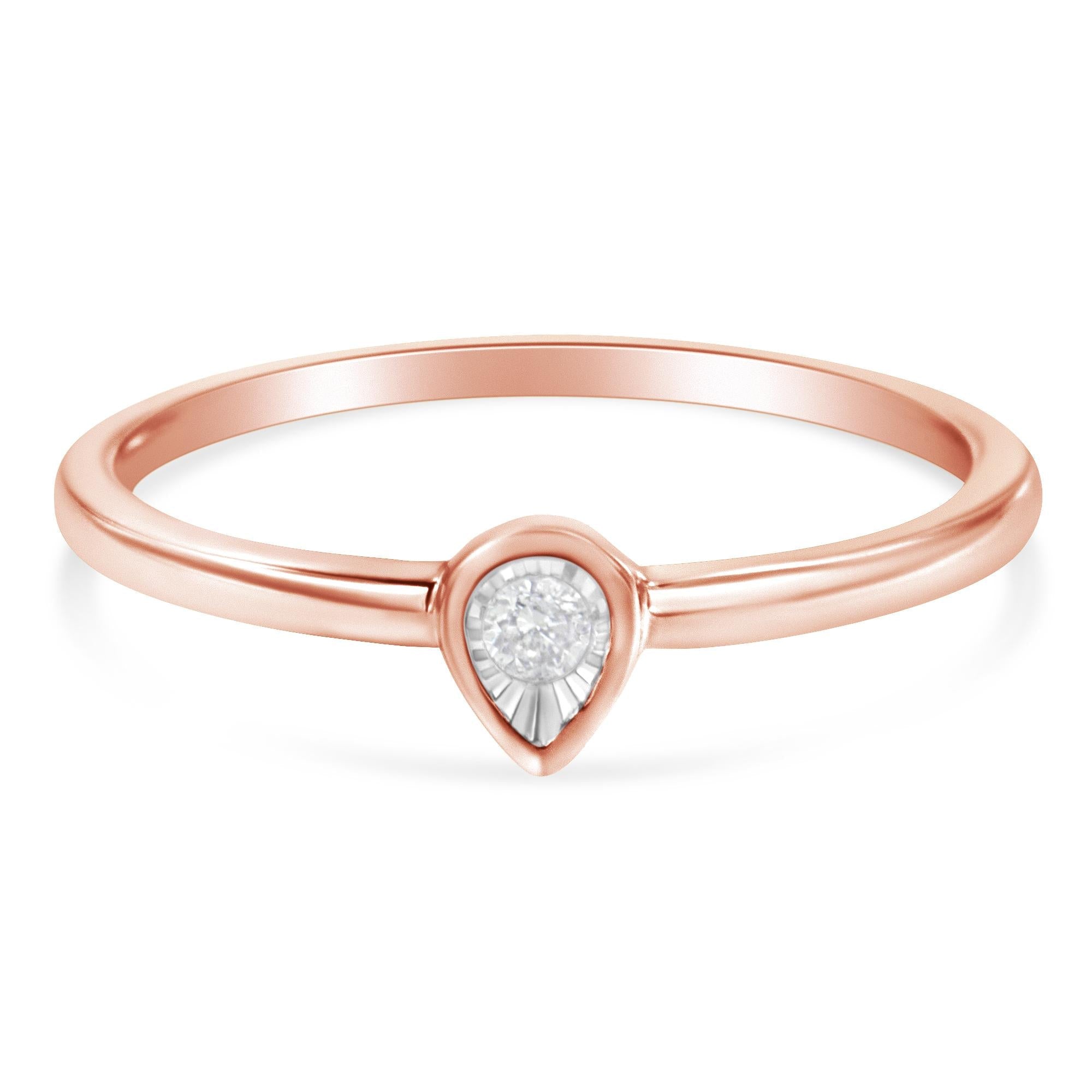 14K Rose Gold Plated .925 Sterling Silver 1/20 Carat Diamond Teardrop Pear-Shaped Miracle Set Petite Fashion Ring (J-K Color, I1-I2 Clarity)