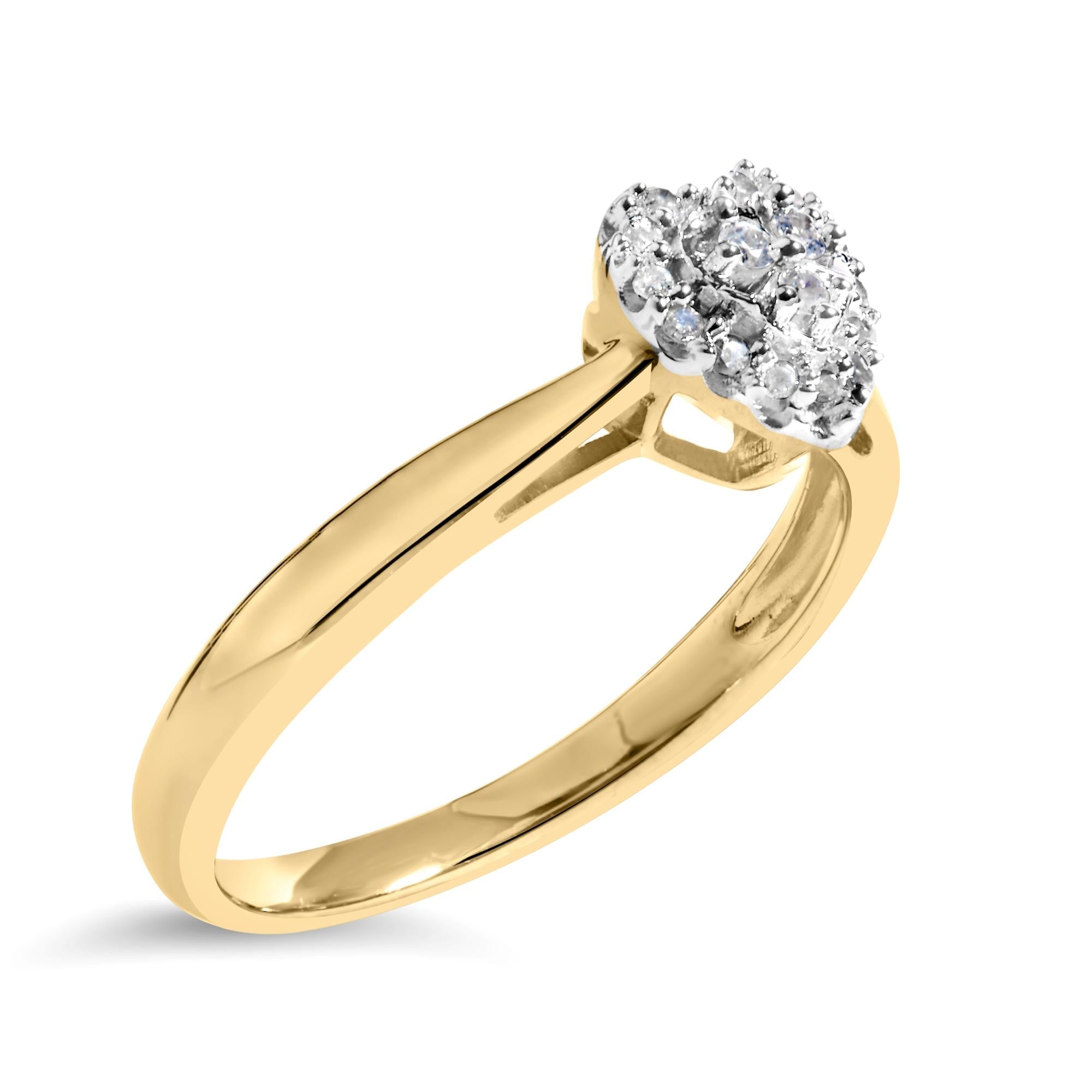 14K Yellow Gold Plated .925 Sterling Silver 1/10 Cttw Round-Cut Diamond Heart Engagement Ring (I-J Color, I3 Clarity)