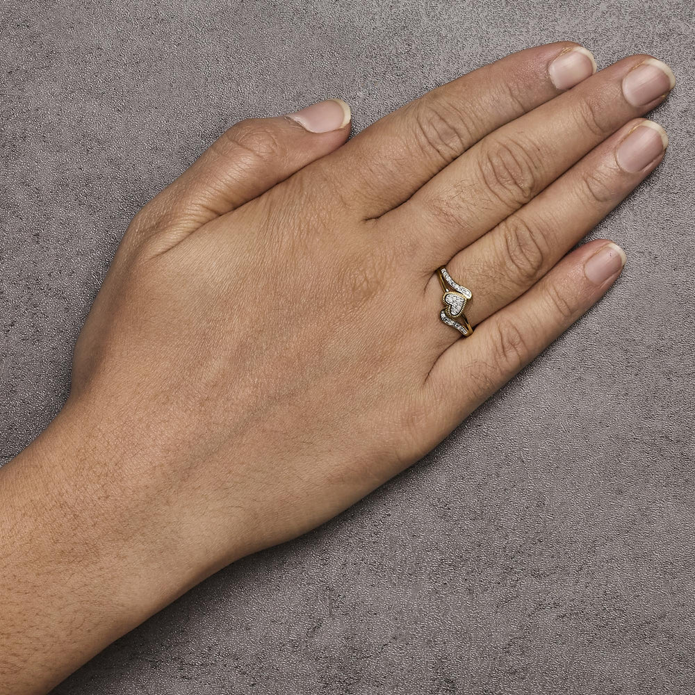 14K Yellow Gold Plated .925 Sterling Silver Diamond Accent Filigree Heart Promise Ring (I-J Color, I3 Clarity)